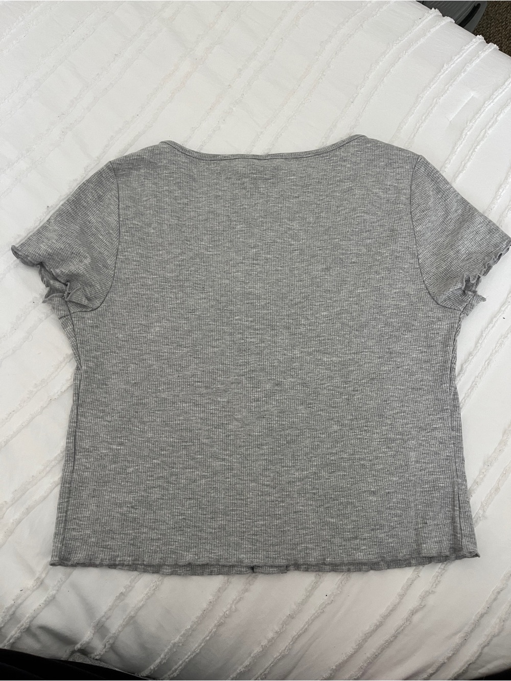 Light Grey Ribbed Button Crop Top - Picture 2 of 3